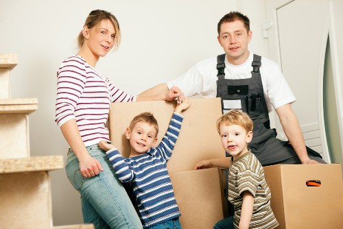 Packed moving boxes ready for house removals in Eastham