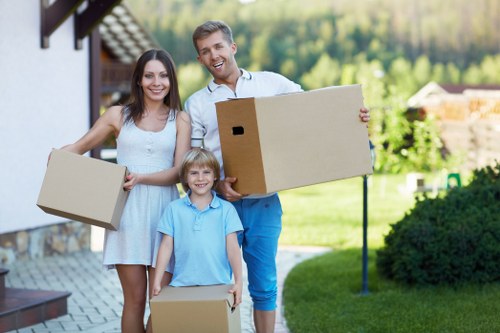 Packed household belongings ready for removals and storage in Eastham