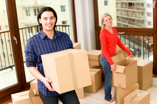 Commercial moving checklist and labeled boxes for Eastham office removals